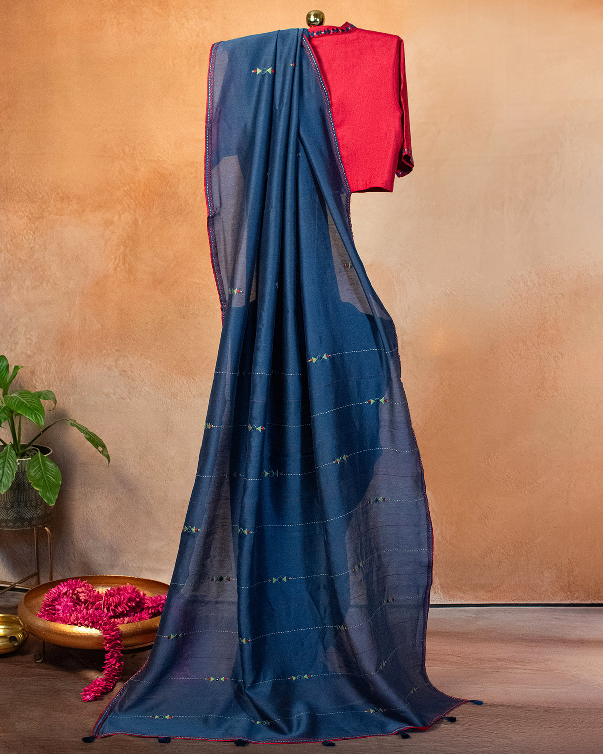 Deep Blue Chanderi Saree with Soof Hand Embroidery