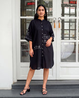 Bagh Cotton Half Sleeve Black Hand Embroidered Dress