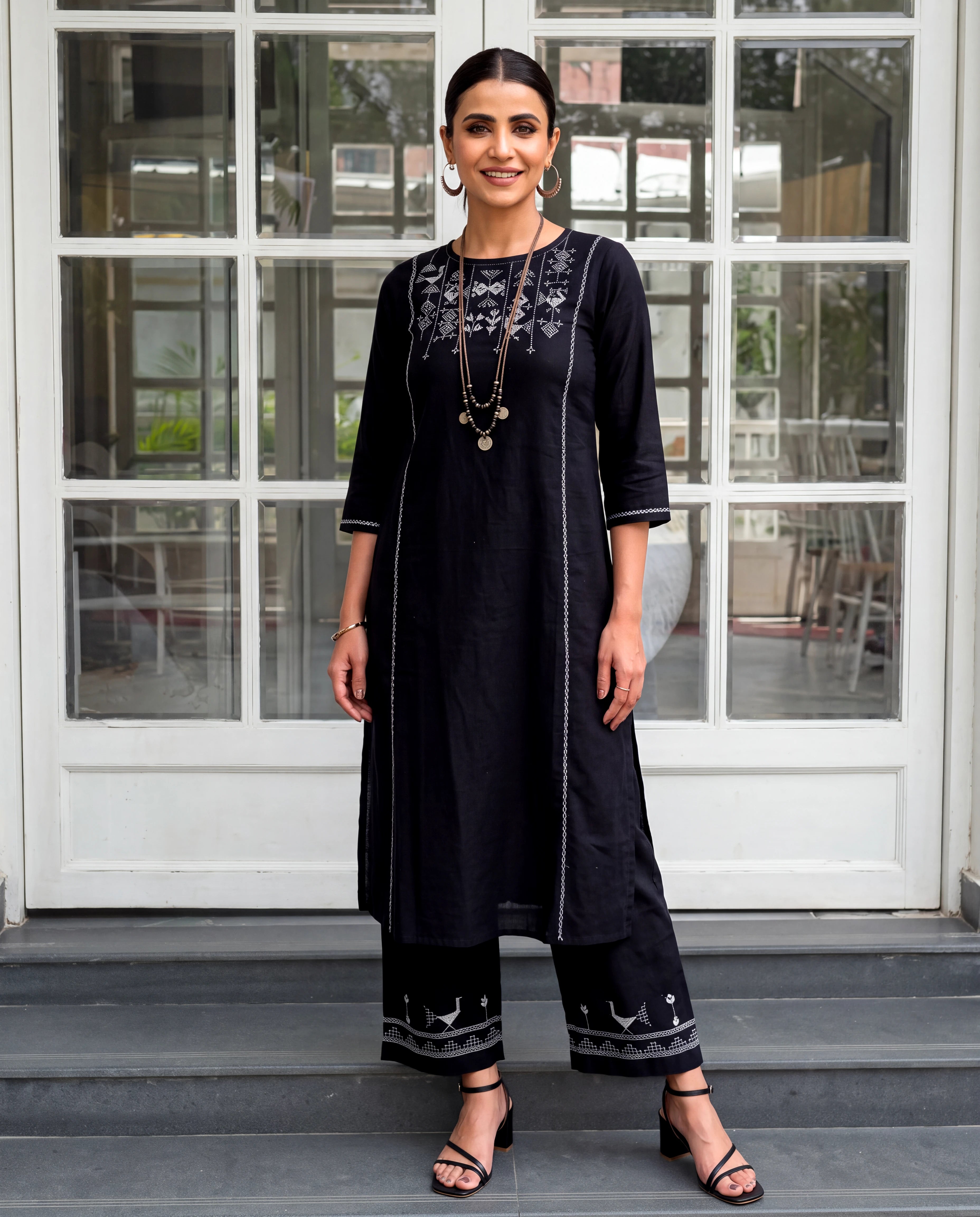 Bagh Cotton Round Neck Black Hand Embroidered Kurta