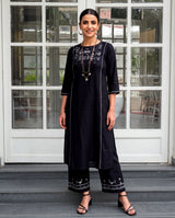 Bagh Cotton Round Neck Black Hand Embroidered Kurta