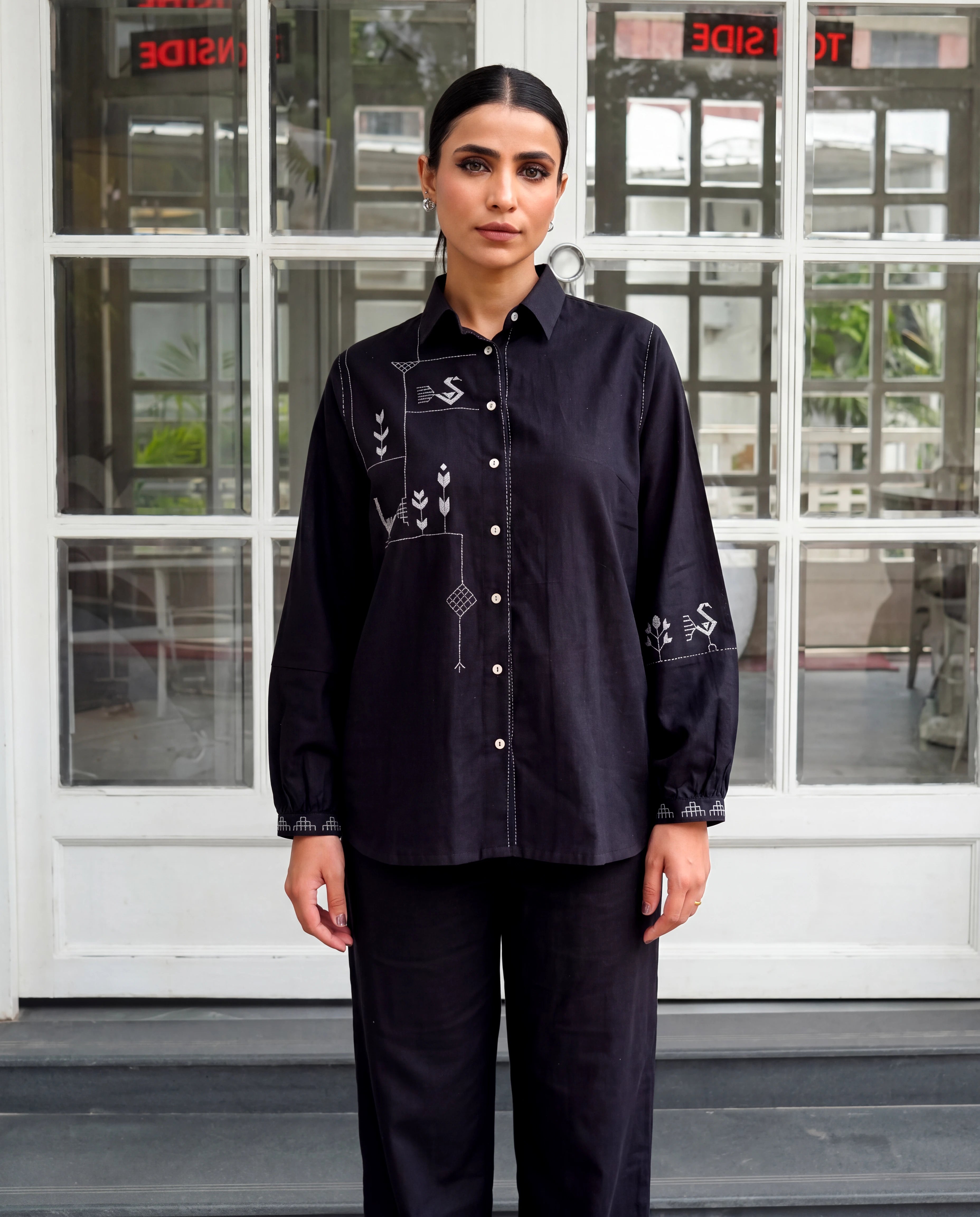 Bagh Cotton Full Sleeve Black Hand Embroidered Top