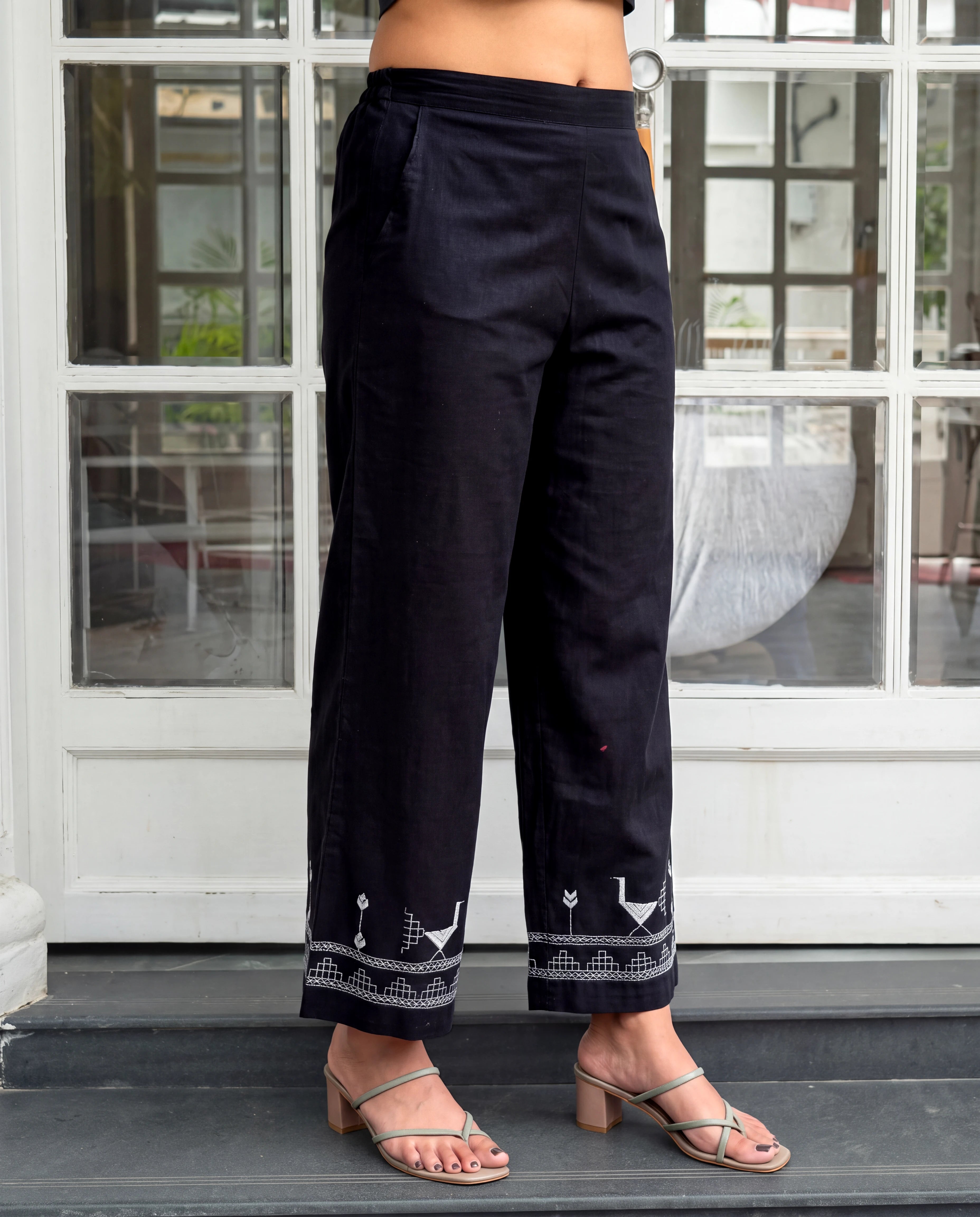 Bagh Cotton Black Hand Embroidered Bottom