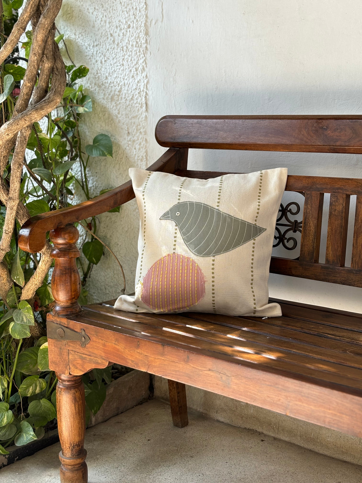 Bikaner Bloom Natural Cushion Cover 16X16 Inch