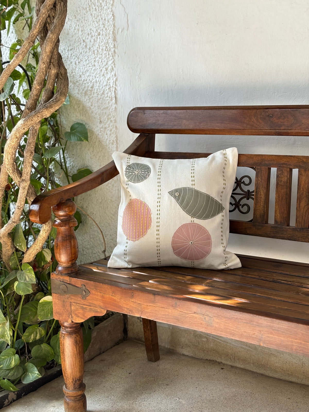 Bikaner Bloom Natural Cushion Cover 16X16 Inch