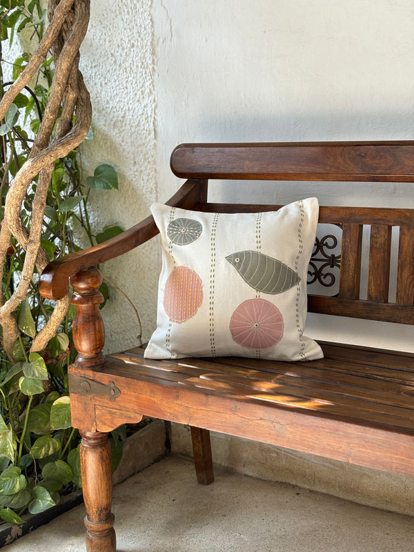 Bikaner Bloom Natural Cushion Cover 16X16 Inch