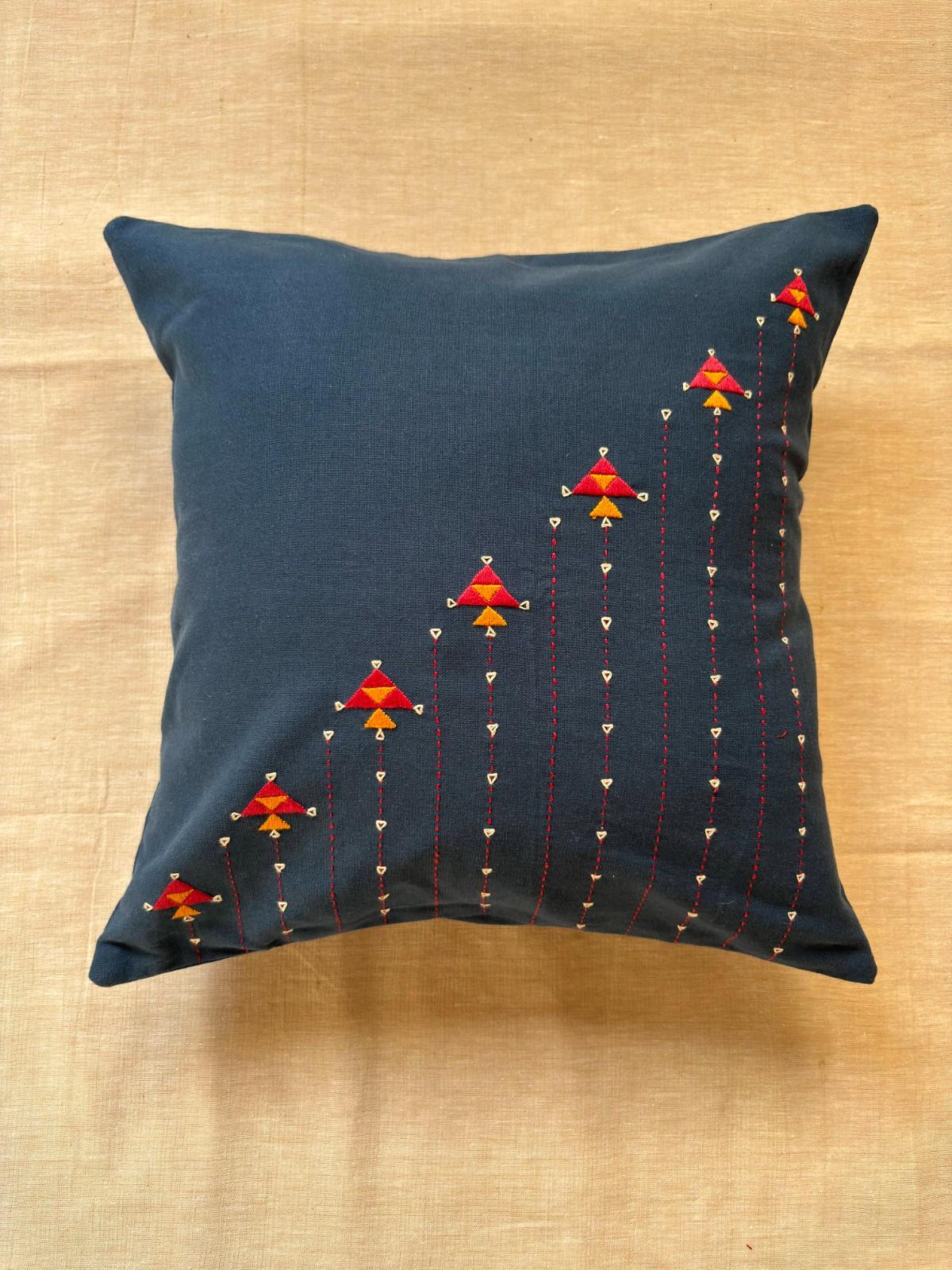 Eshna Blue Ladder Cushion Cover with Soof Hand Embroidery