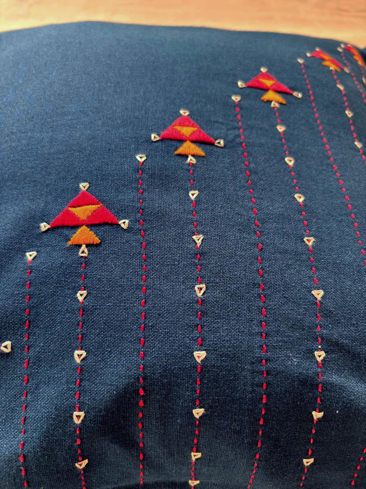 Eshna Blue Ladder Cushion Cover with Soof Hand Embroidery