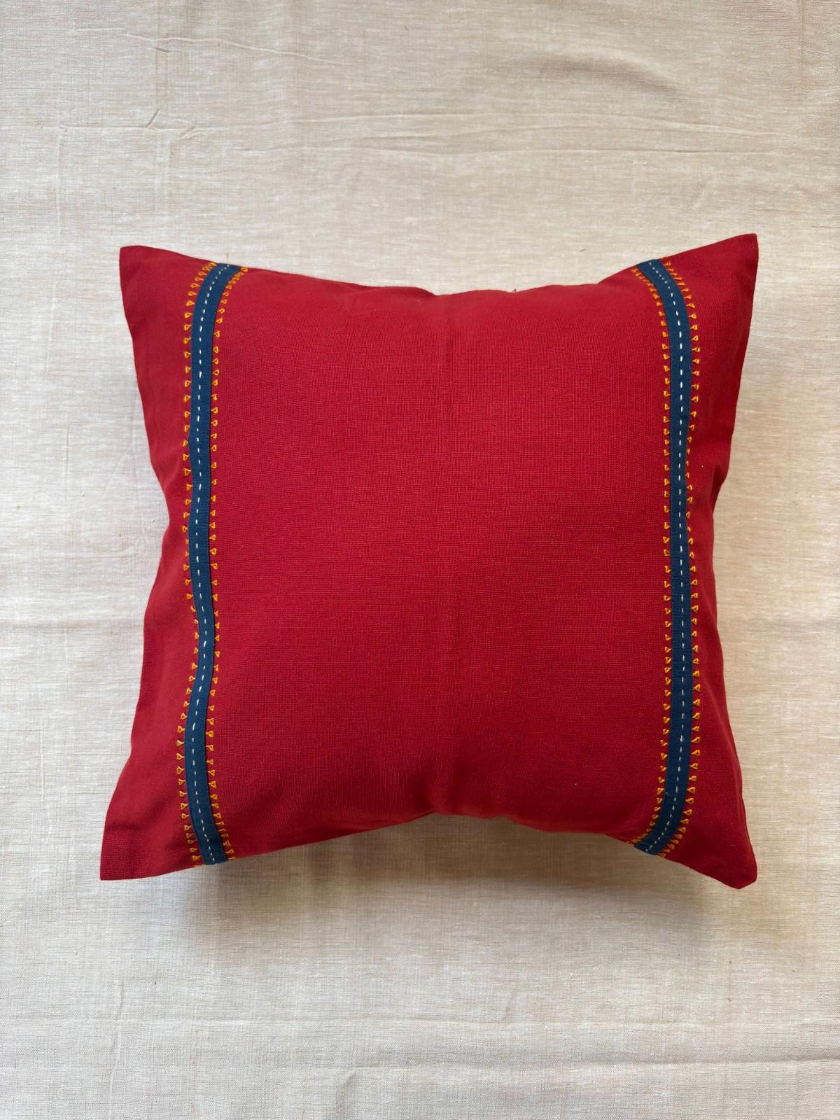 Eshna Maroon Border Cushion Cover with Soof Hand Embroidery