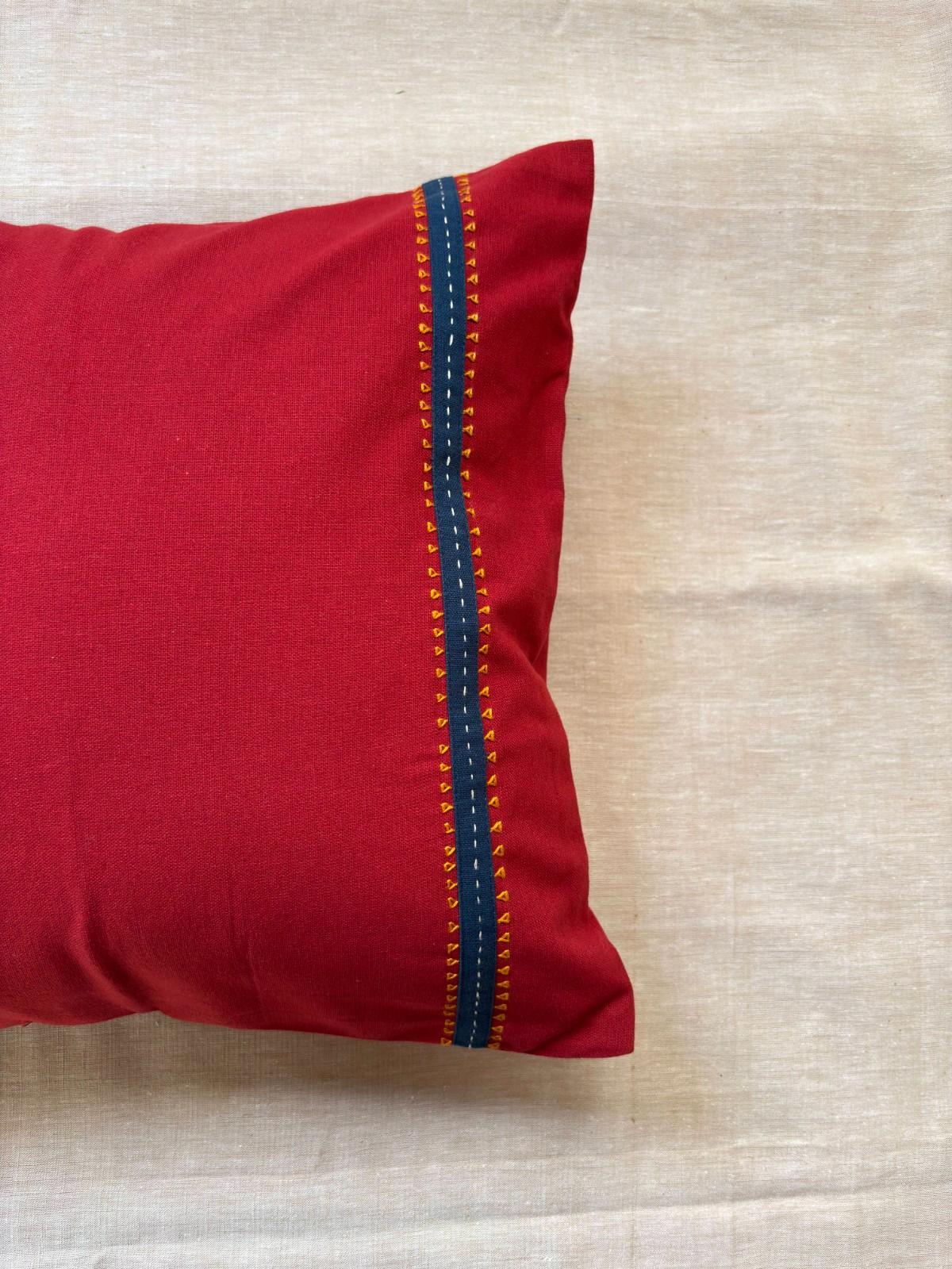 Eshna Maroon Border Cushion Cover with Soof Hand Embroidery