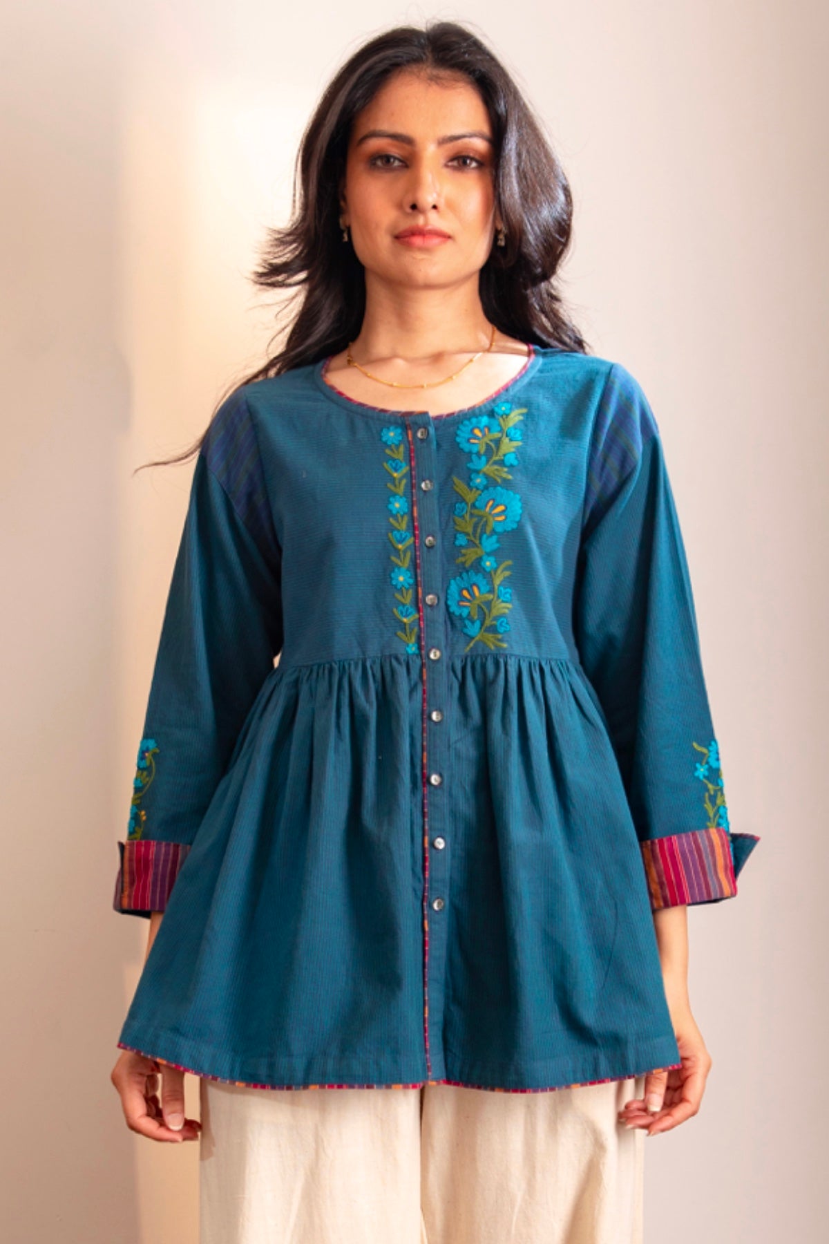 Haveli Crewel Blue Flared Top