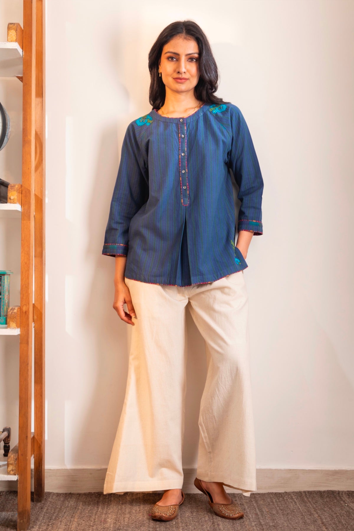 Haveli Crewel Blue Top