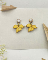 WHE Yellow Bloom Repurposed Fabric and Wood Leaf Earring