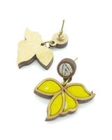 WHE Yellow Bloom Repurposed Fabric and Wood Leaf Earring