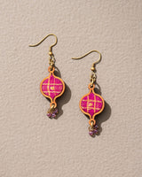 WHE Yellow Festive Repurposed Fabric and Wood Round Earring