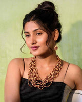 WHE Eco Chic Jute & Wooden Beads Tassel Earrings