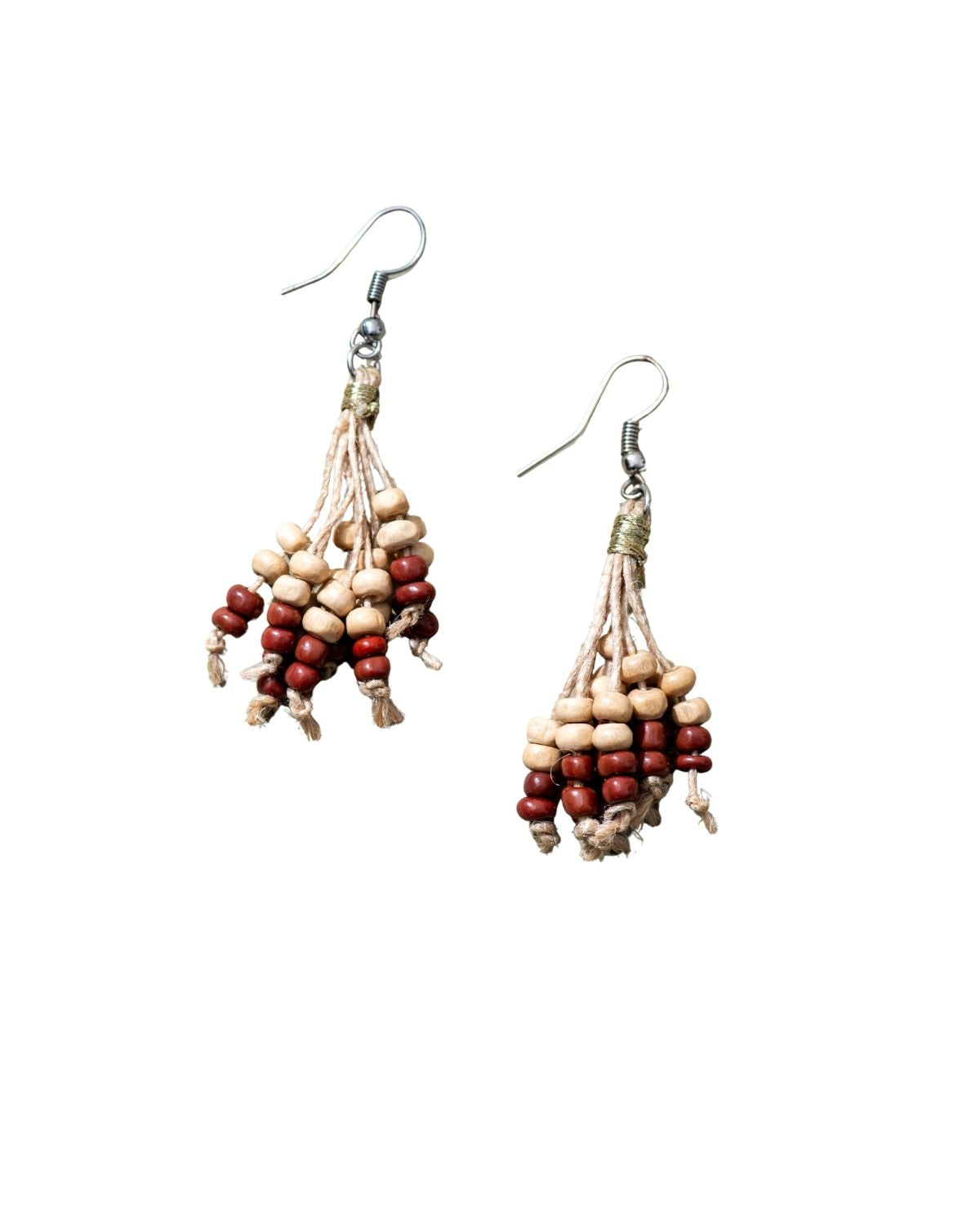 WHE Eco Chic Jute & Wooden Beads Tassel Earrings