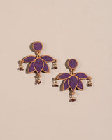 WHE Purple Lotus Repurposed Fabric and Wood Statement Earrings