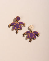 WHE Purple Lotus Repurposed Fabric and Wood Statement Earrings