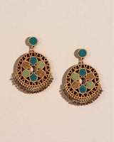 WHE Green Wheel Repurposed Fabric and Wood Earrings