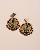 WHE Green Wheel Repurposed Fabric and Wood Earrings