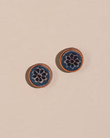 WHE Blue Ajrakh Round Repurposed Fabric and Wood Stud