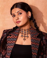 WHE Blue Ajrakh Round Repurposed Fabric and Wood Stud