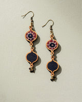 WHE Red and Black Multi Layered Repurposed Fabric and Wood Earrings