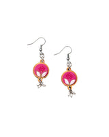 WHE Pink Repurposed Fabric and Wood Flower Earrings