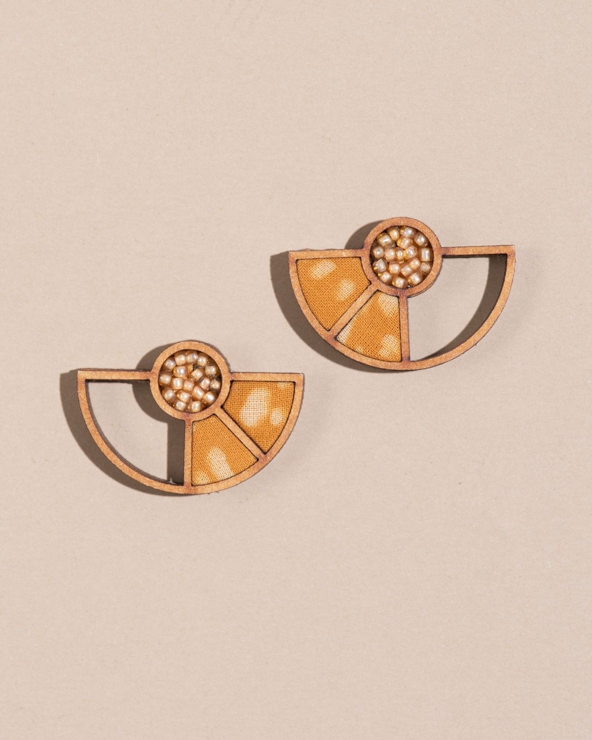 WHE Yellow Geometrical Repurposed Fabric and Wood Earring