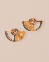 WHE Yellow Geometrical Repurposed Fabric and Wood Earring