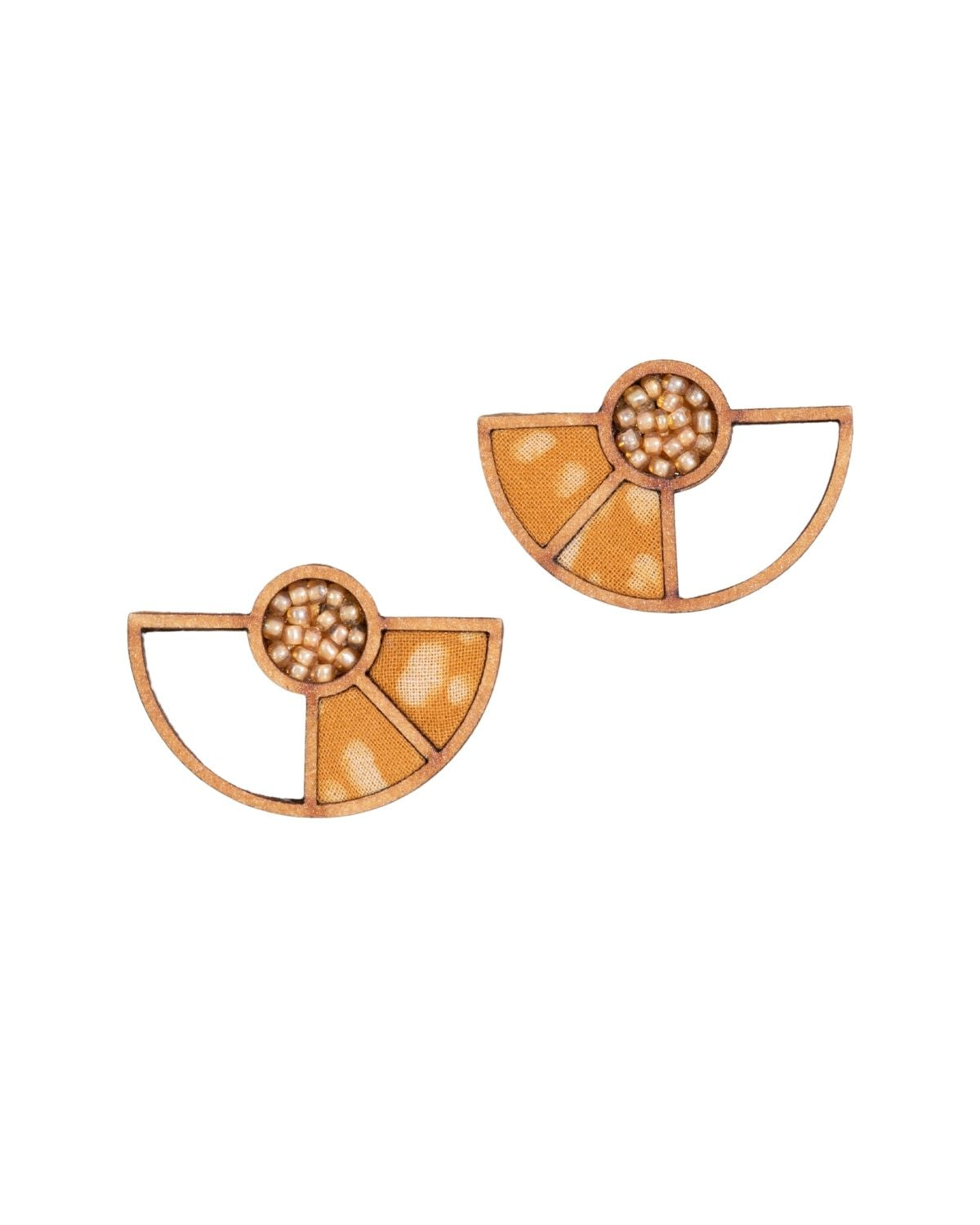 WHE Yellow Geometrical Repurposed Fabric and Wood Earring