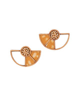 WHE Yellow Geometrical Repurposed Fabric and Wood Earring