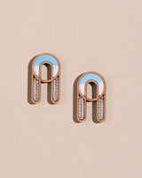 WHE Blue Repurposed Fabric and Wood Earring with Glass Beads