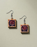 WHE Black Repurposed Ajrakh Fabric and Repurposed Wood Earrings