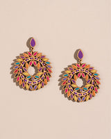 WHE Multicolor Repurposed Fabric and Wood Statement Earrings