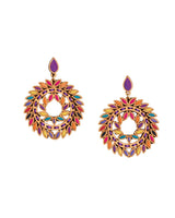 WHE Multicolor Repurposed Fabric and Wood Statement Earrings