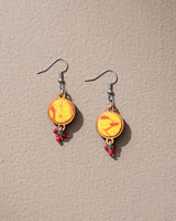 WHE Handmade Yellow Tie and Dye Repurposed Fabric and Wood Danglers