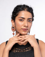 WHE Red Wheel Repurposed Fabric and Wood Earrings