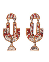 WHE Red Hand-blockprinted Repurposed Kalamkari Fabric and Wood Earrings