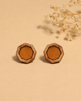 WHE Unisex Mustard Hexagon Repurposed Fabric and Wood Studs