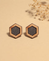WHE Unisex Grey Hexagon Repurposed Fabric and Wood Stud