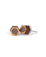WHE Unisex Grey Hexagon Repurposed Fabric and Wood Stud