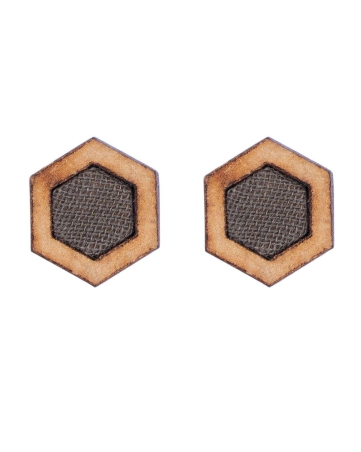 WHE Unisex Grey Hexagon Repurposed Fabric and Wood Stud