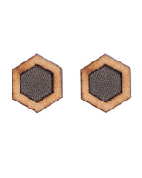 WHE Unisex Grey Hexagon Repurposed Fabric and Wood Stud