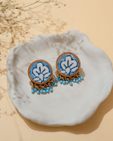 WHE Blue Repurposed Fabric and Wood Round Studs
