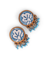 WHE Blue Repurposed Fabric and Wood Round Studs
