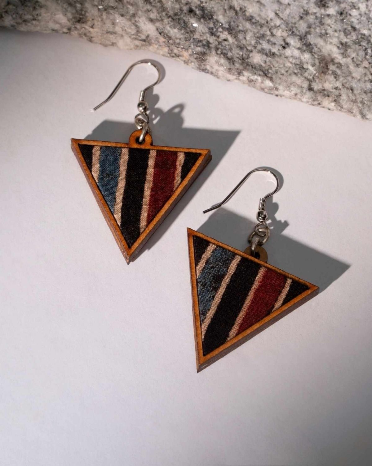 WHE Multicolor Ajrakh Repurposed Fabric and Wood Triangular Dangler
