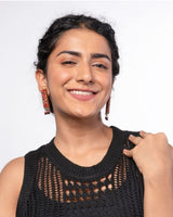 WHE Red Ajrakh Repurposed Fabric and Wood Studs with Beads