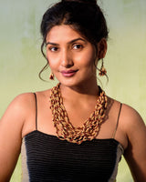 WHE Handmade Multilayer Adjustable Jute, Wooden Beads and Glass Beads Necklace