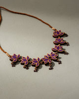 WHE Purple Lotus Repurposed Fabric and Wood Statement Choker
